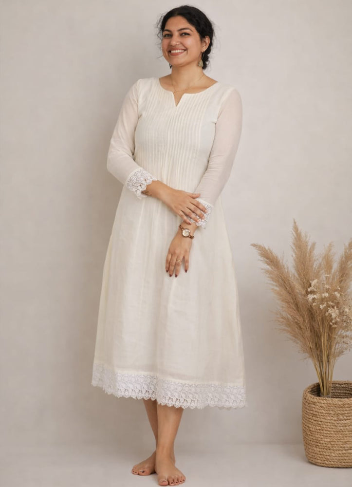 Kora Cotton Lace Dress with Pintuck Design