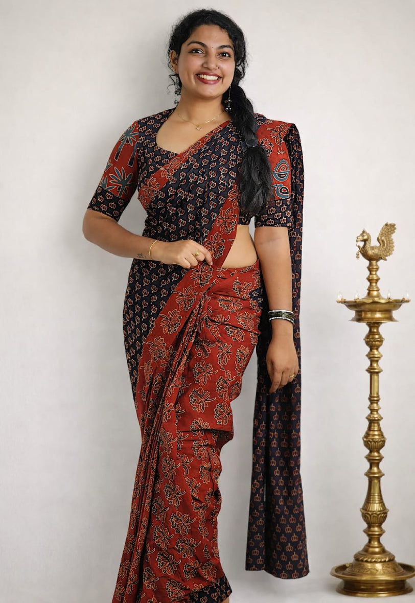 Ajrakh cotton saree
