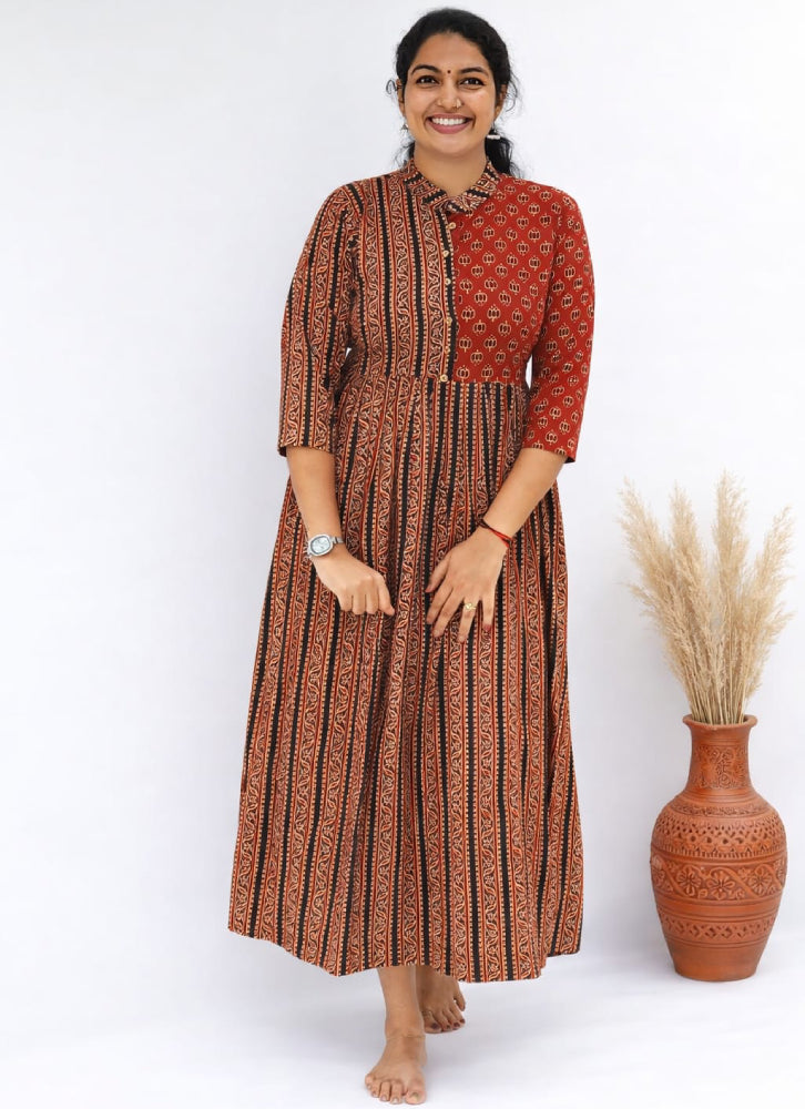 Ajrakh Frock Kurti - Mizhiboutique