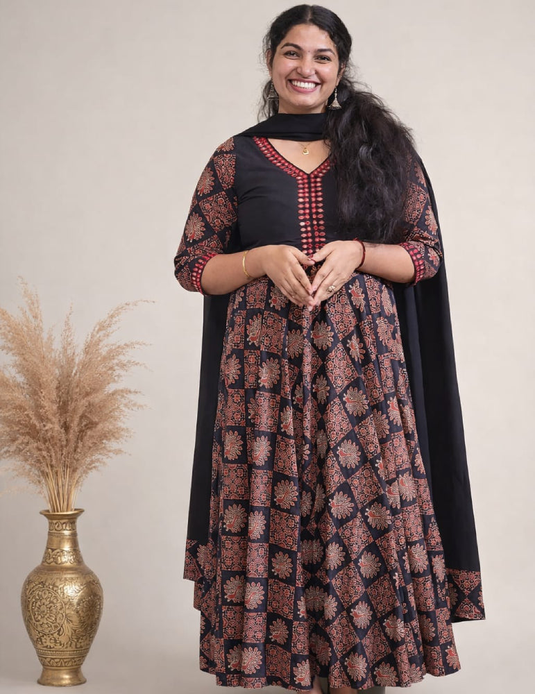 Ajrakh handworked umbrella kurti