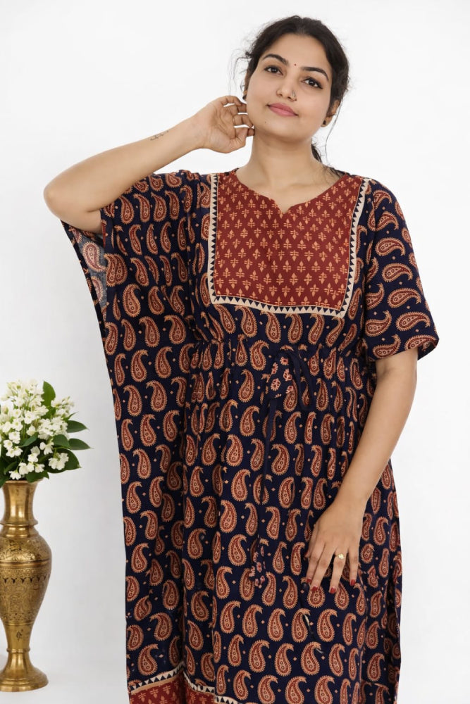 Ajrakh Kaftan-Style Top - Mizhiboutique