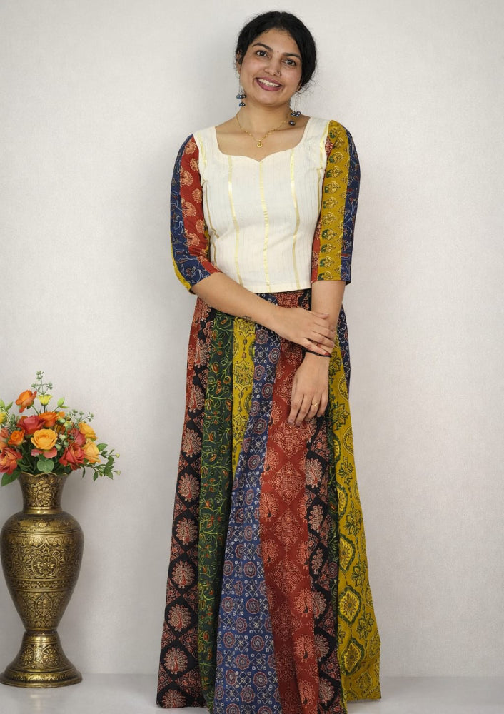 Ajrakh multi skirt and top