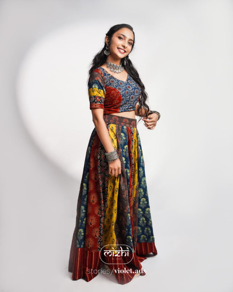 Ajrakh multi skirt and top