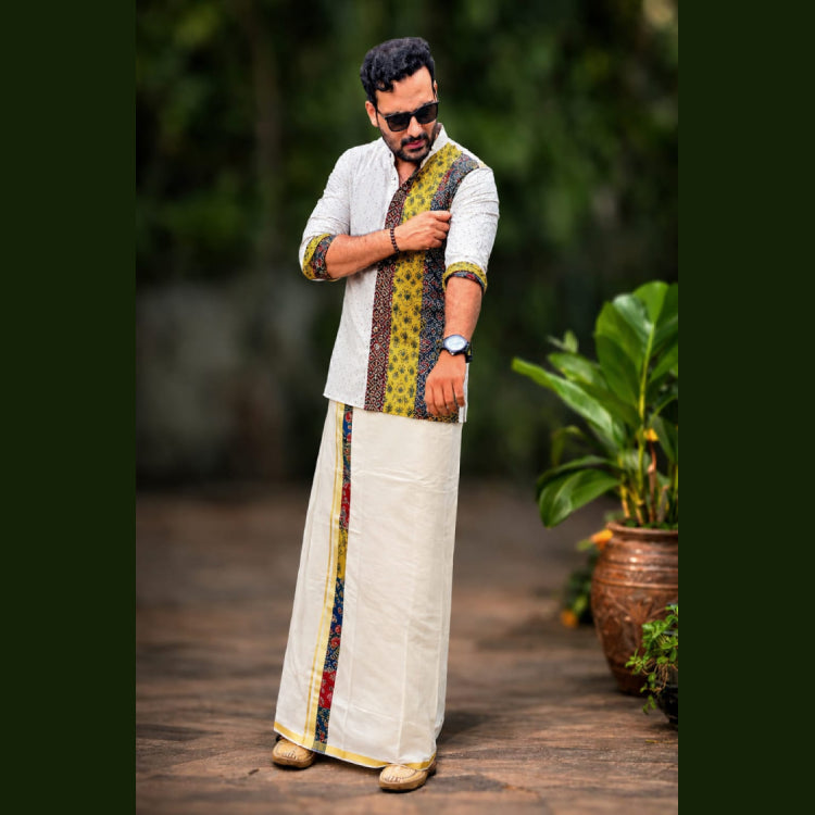 Ajrakh patched shirt and mund combo