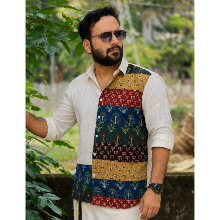 Ajrakh patched shirt