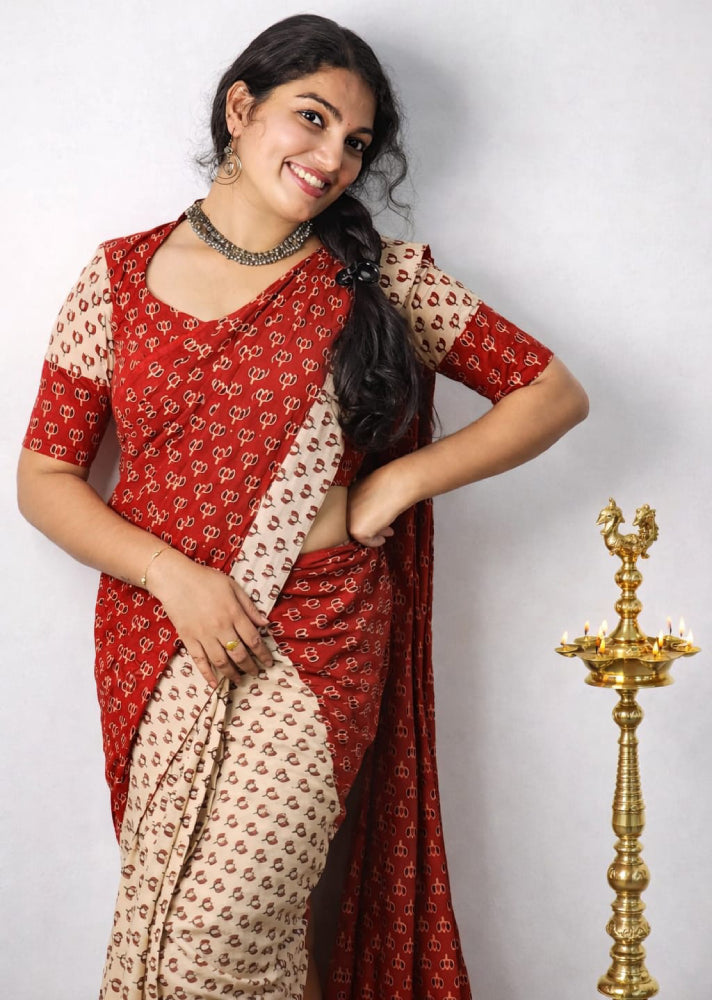Ajrakh Pure Cotton Handblocked Saree