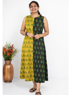 MIZHI Ajrakh printed cotton frock featuring traditional handblocked patterns, lightweight and comfortable for casual wear.