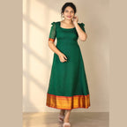 MIZHI A-line Narayanpet cotton kurti featuring traditional Indian print, sleeveless design, and knee-length fit.