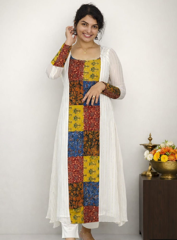 A-Line Flared Kurti with Multi Ajrakh Patch