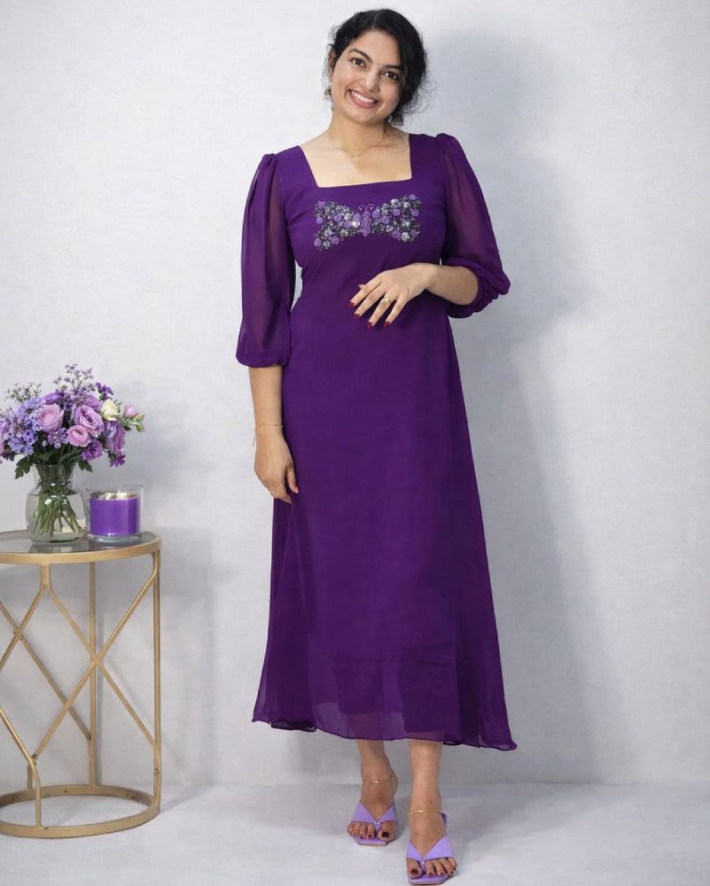 Aline georgette kurti with handwork - Mizhiboutique