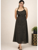 Black A-Line halter neck frock by MIZHI, featuring a flattering silhouette and elegant design, perfect for formal occasions.