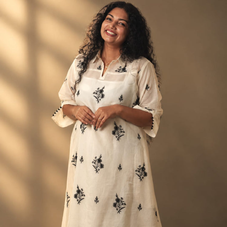 Black Antifit Mul Chanderi frock by MIZHI featuring traditional Chanderi fabric and a stylish, elegant design.