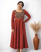Cotton Anarkali with Yoke Work - Mizhiboutique