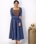 Cotton Anarkali with Yoke Work - Mizhiboutique