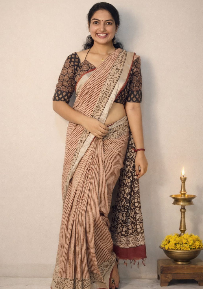 Cotton Linen Saree - Mizhiboutique