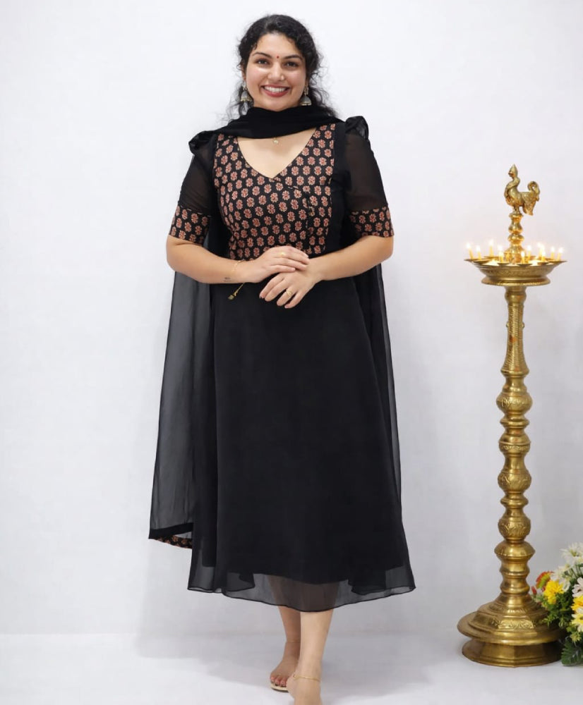 Georgette A-Line Kurti with Dupatta - Mizhiboutique