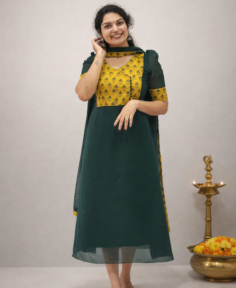 Georgette A-Line Kurti with Dupatta - Mizhiboutique