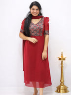 Georgette A-Line Kurti with Dupatta - Mizhiboutique