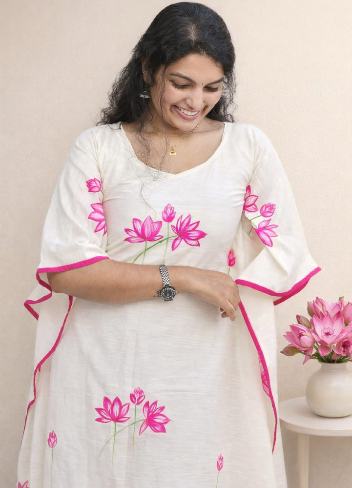 Handpainted Kaftan in Slub Silk - Mizhiboutique