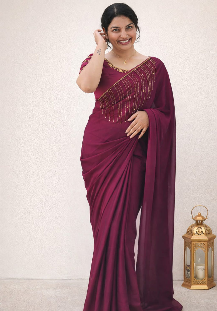 Handworked Ready-to-Wear Saree with Blouse Piece - Mizhiboutique