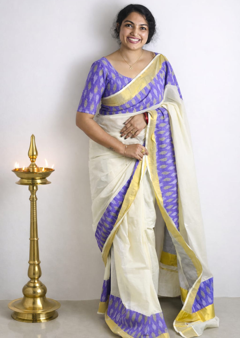Ikat patched traditional saree and blouse