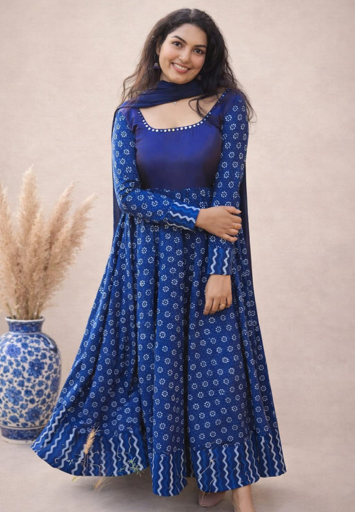 Indigo Handblocked Printed Umbrella Dress