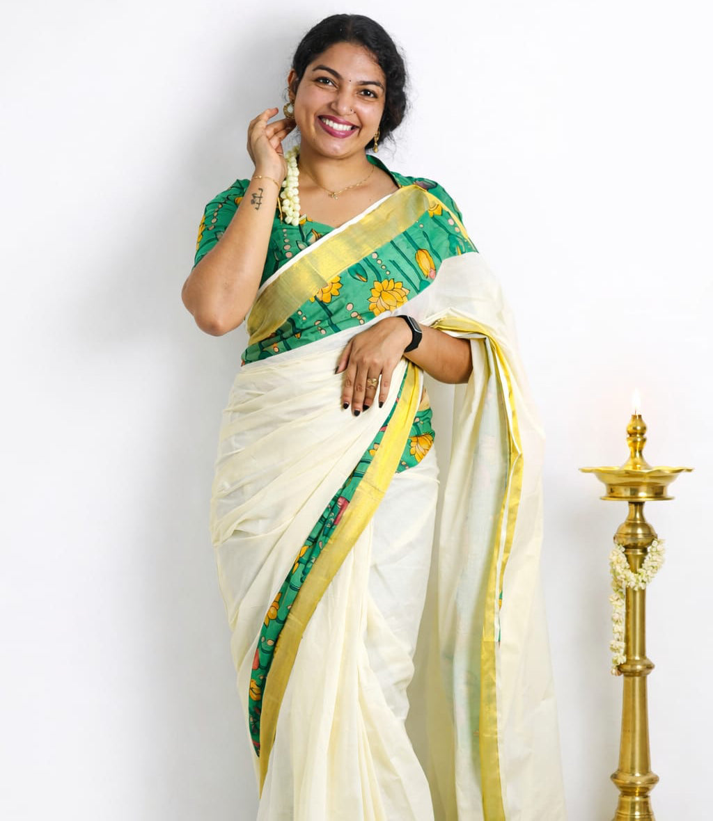 Kalamkari patched traditional saree and blouse