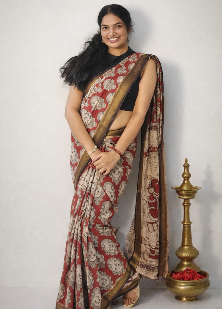 Kalamkari Silk Saree - Mizhiboutique