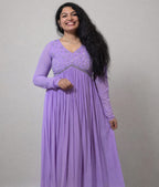 Lavender Georgette pleated kurti - Mizhiboutique