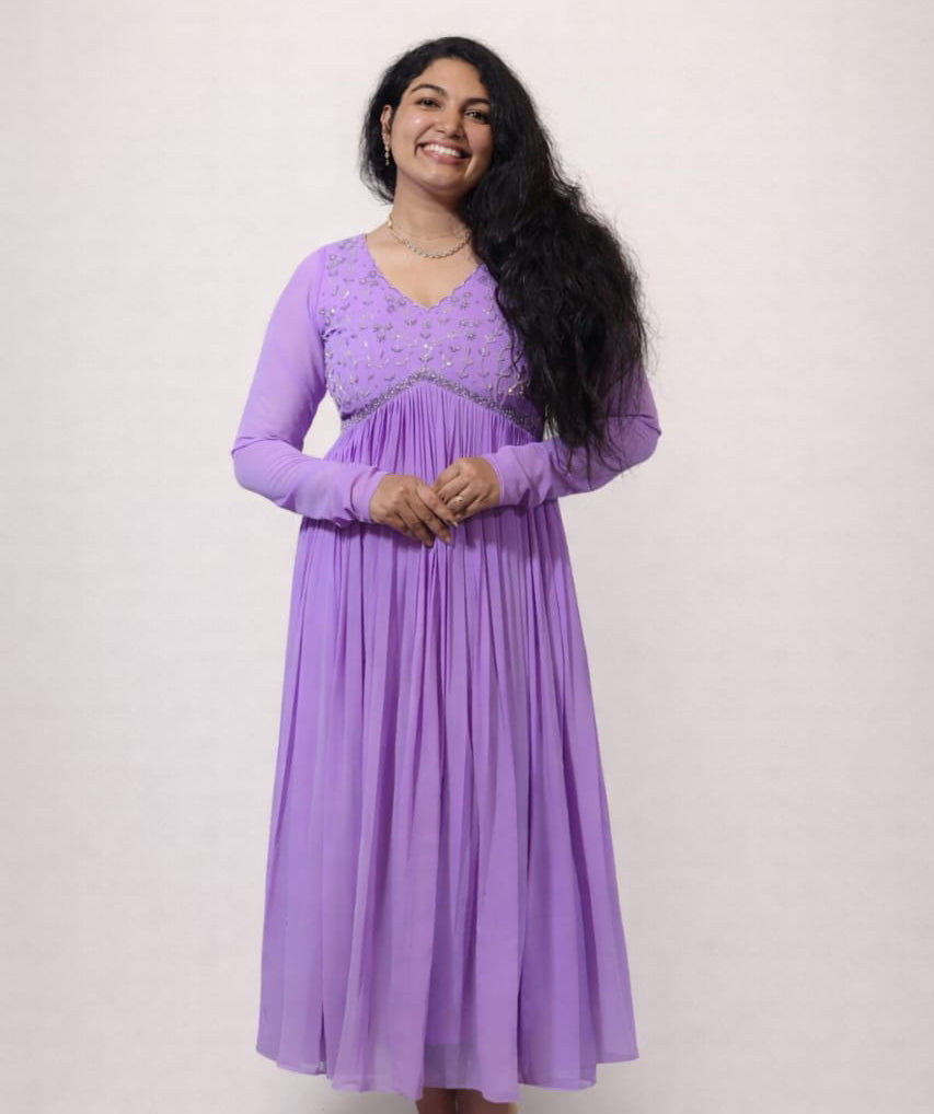 Lavender Georgette pleated kurti - Mizhiboutique