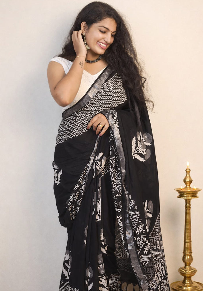 Linen Cotton Saree - Mizhiboutique