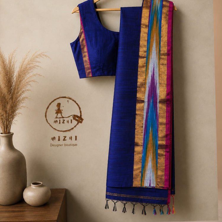 Navy Blue Mudka Silk Saree