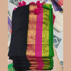 Black Mul Cotton Saree with Dual-Tone Border