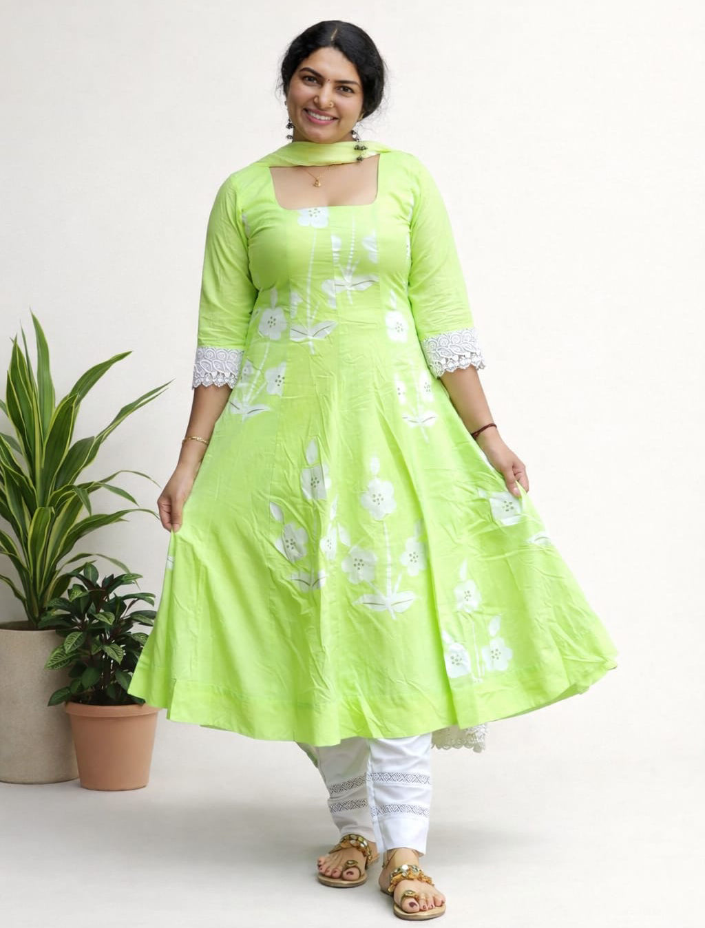 Panelled cotton hand painted Anarkali