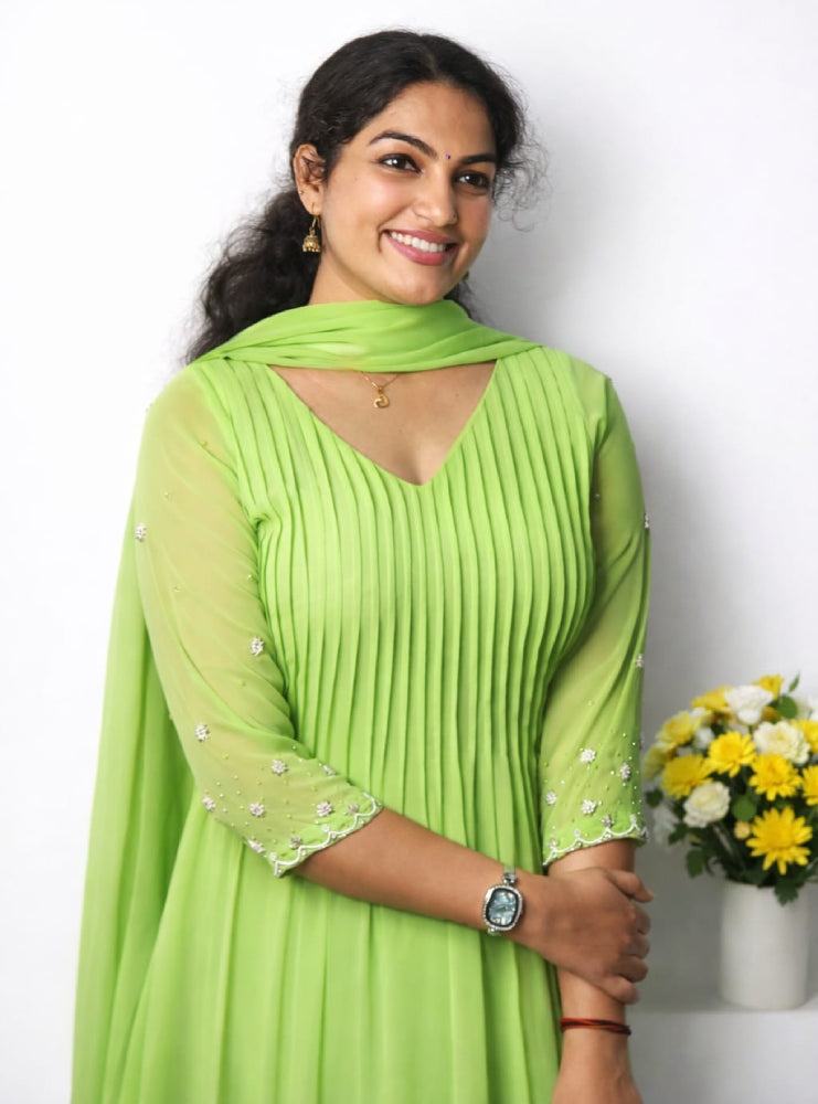 Pleated A-Line Top with Handwork