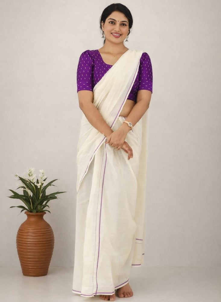 MIZHI Puliyilakkara set mundu in traditional white and gold, ready-to-wear matching dhoti with intricate border details.