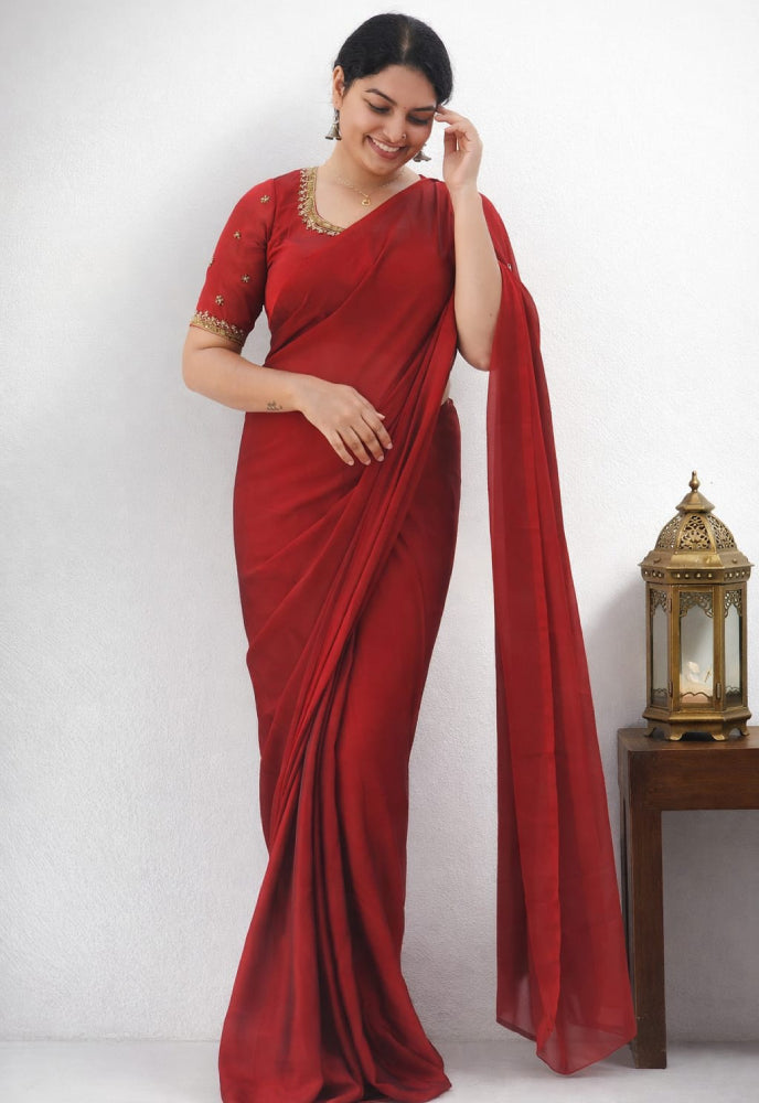 Ready-to-Wear Saree with Handworked Blouse Piece - Mizhiboutique