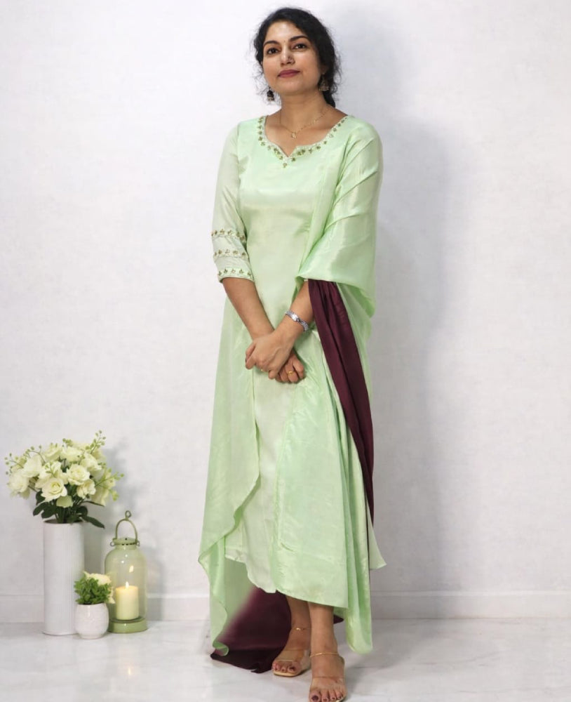 Silk 3  pannel kurti, with duppatta - Mizhiboutique