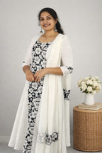Slub Silk Top with Cotton Patchwork & Dupatta - Mizhiboutique
