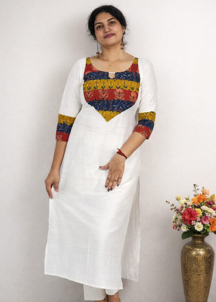 Top and Bottom Set with Ajrakh Yoke - Mizhiboutique