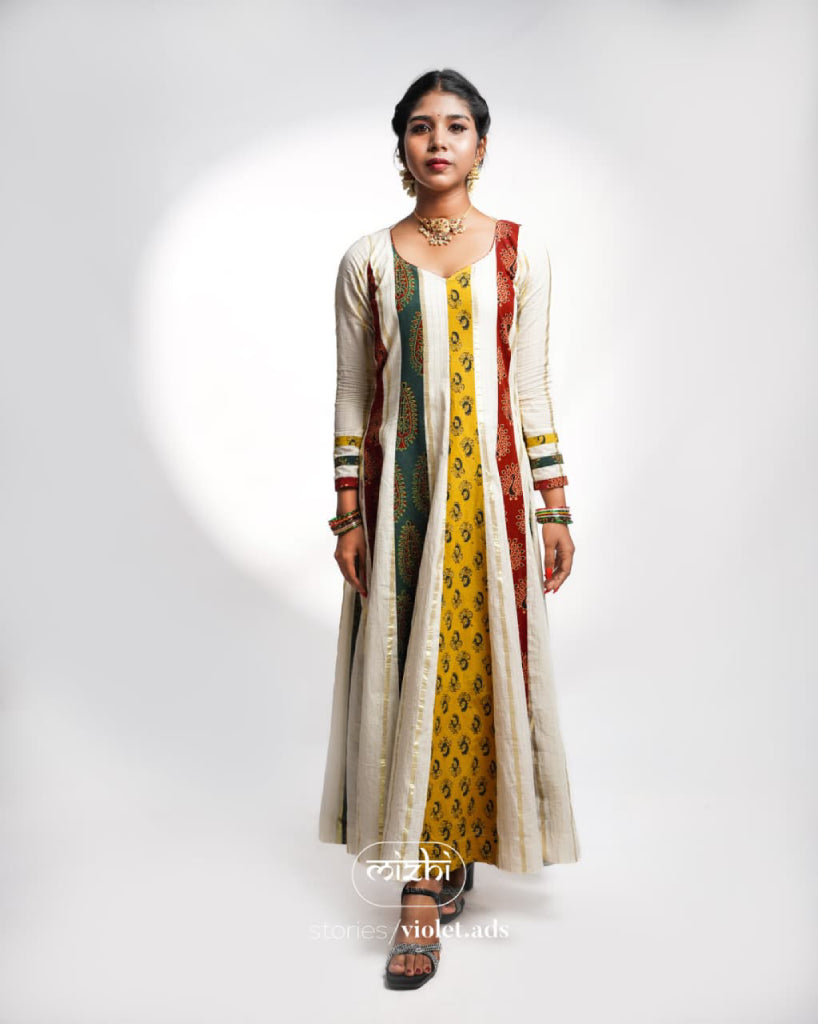 Traditional ajrakh multi pannel anarkali