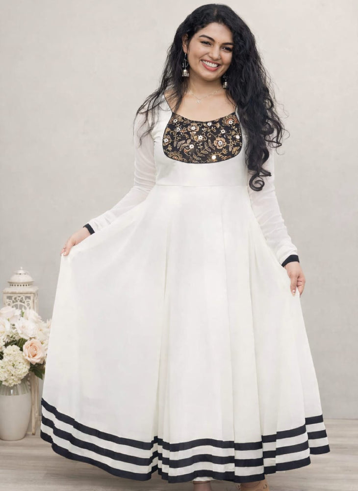 Umbrella-Flared Georgette Kurti with Handwork - Mizhiboutique