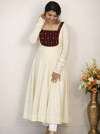 Velvet Hand-Worked Semi-Silk Paneled Anarkali - Mizhiboutique