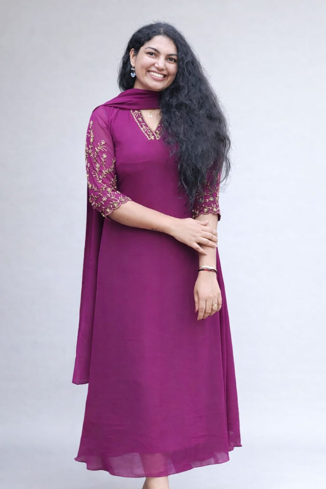 Wine red georget Aline dress - Mizhiboutique