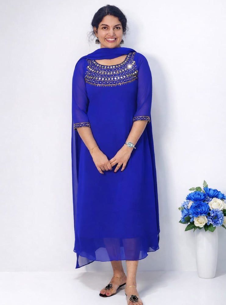 Georgette aline with mirror work - Mizhiboutique