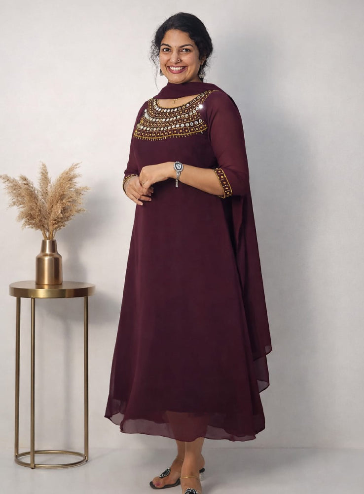 Georgette aline with mirror work - Mizhiboutique