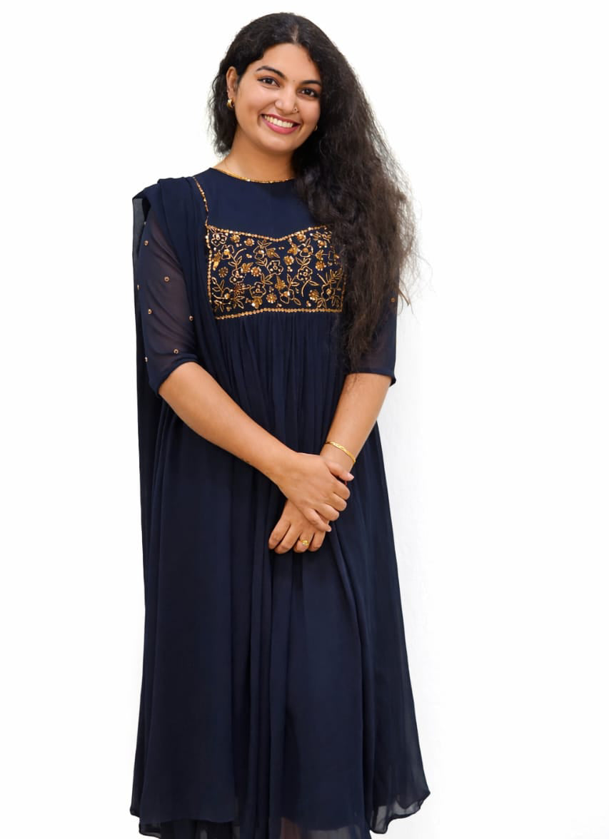 georgette pleated Dress with dupatta - Mizhiboutique