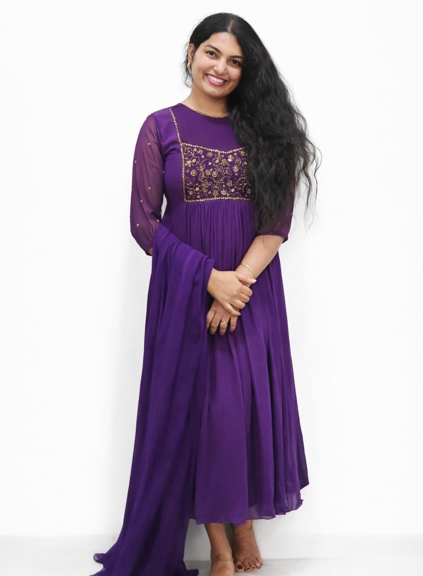 georgette pleated Dress with dupatta - Mizhiboutique