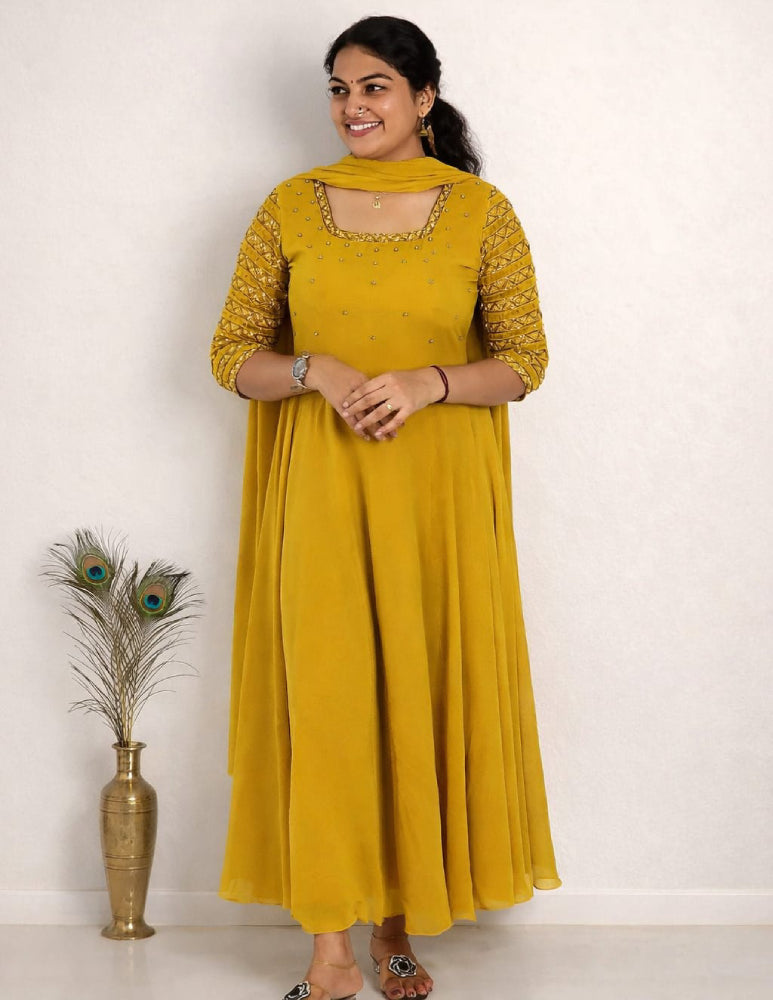 Georgette Umbrella Partywear Dress with Dupatta