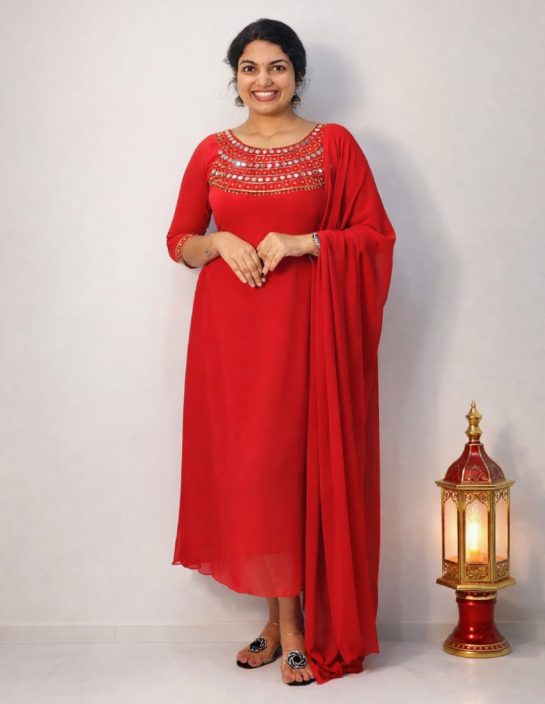 Georgette aline with mirror work - Mizhiboutique